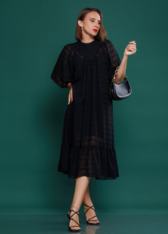 Yoke detailed midi dress with tiered panel