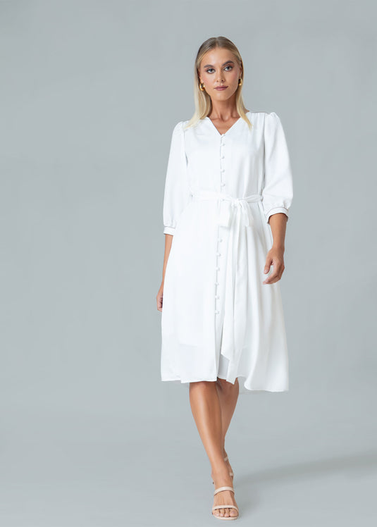 Button Down Dress With Fuctional Tie
