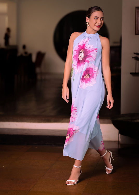 Printed halter maxi dress