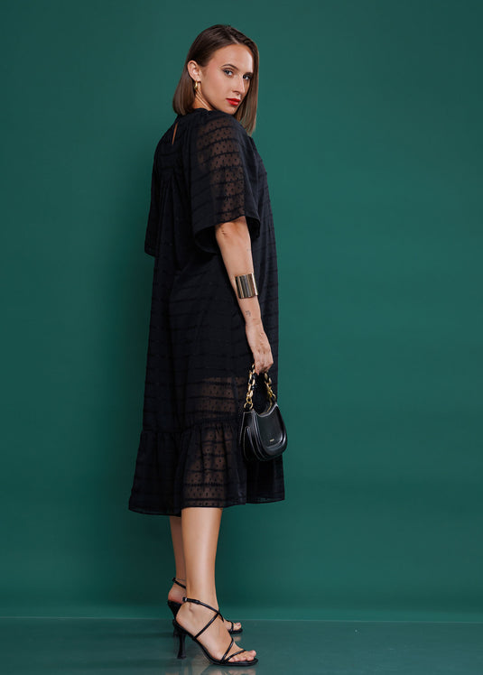 Yoke detailed midi dress with tiered panel