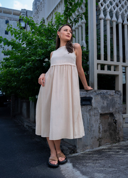 Sleeveless Midi Length Dress With Button Down Back