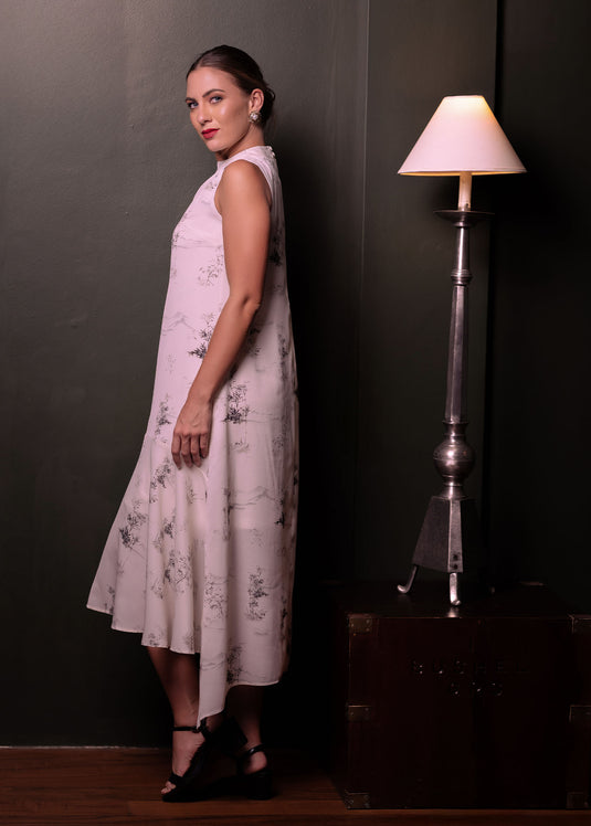 Printed sleeveless dress with tiered panel