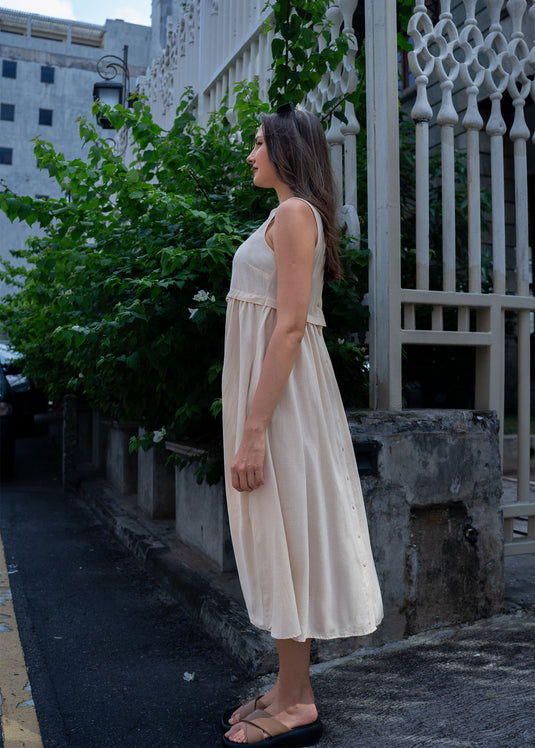 Sleeveless Midi Length Dress With Button Down Back