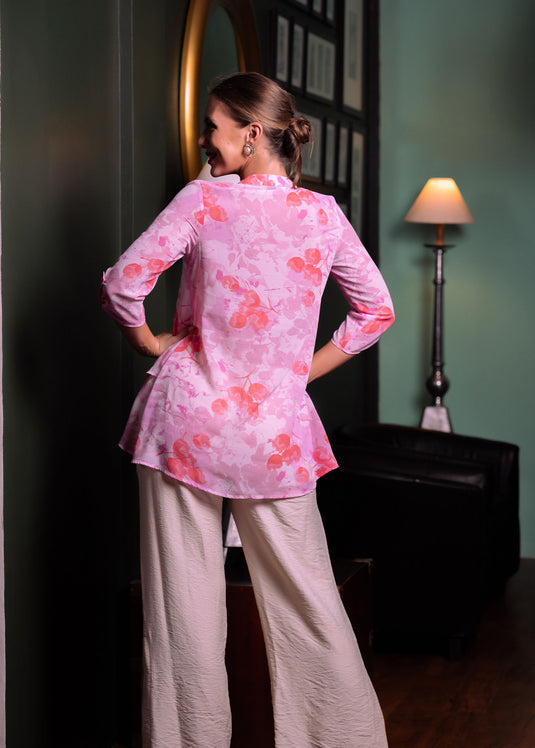 Printed tulip hem blouse