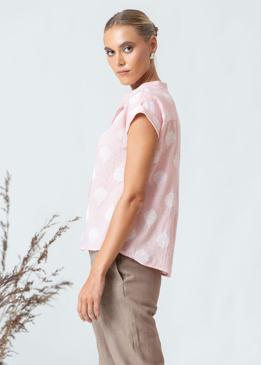 Printed button down top