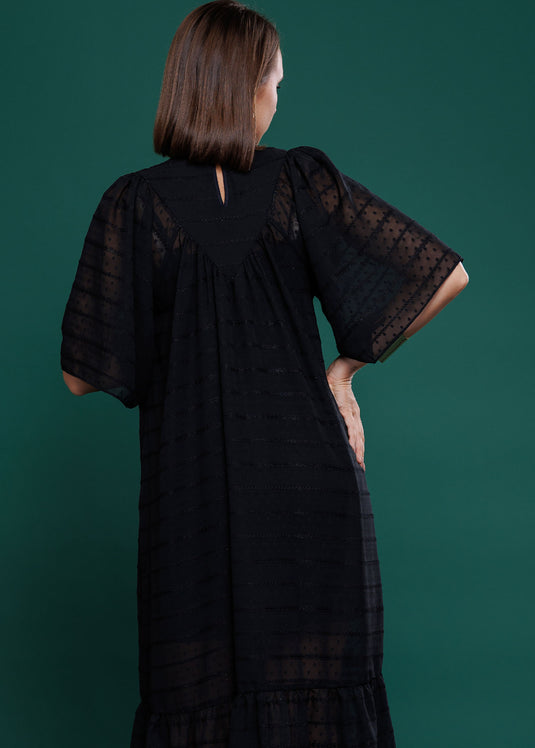 Yoke detailed midi dress with tiered panel