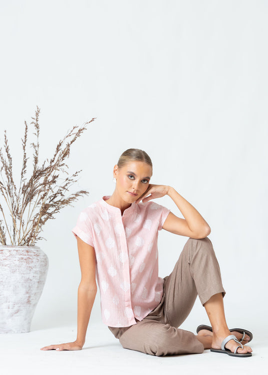 Printed button down top