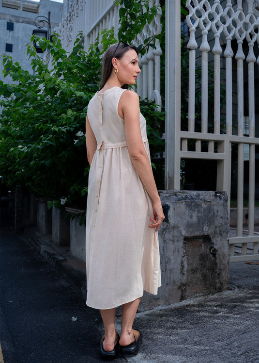 Sleeveless Midi Length Dress With Button Down Back