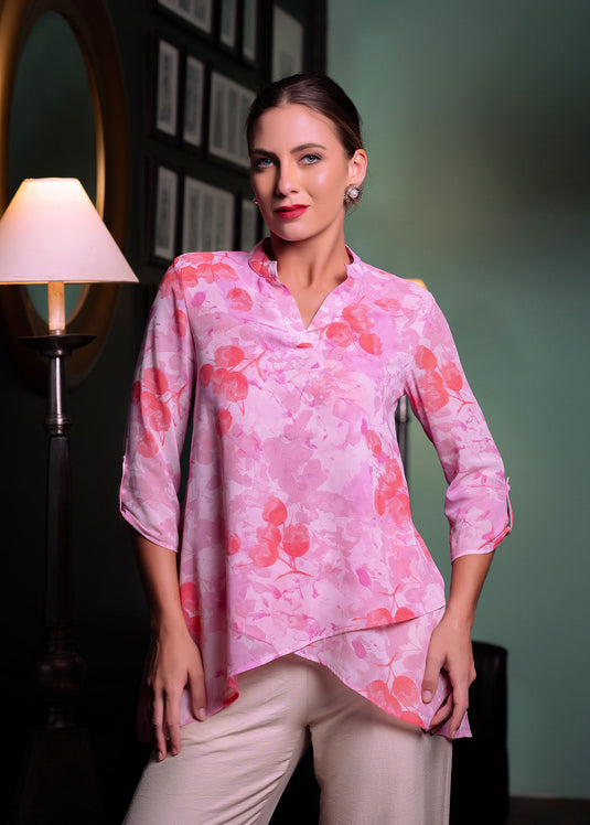 Printed tulip hem blouse