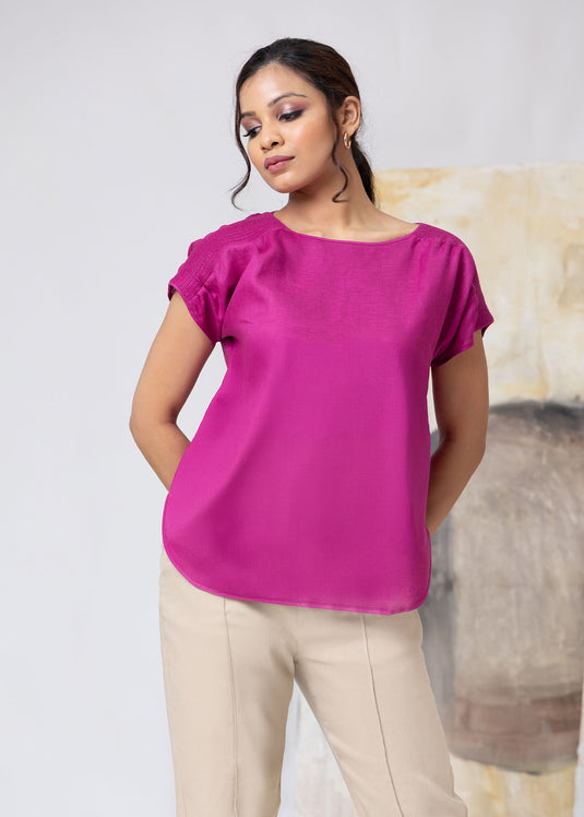 Basic Linen Top With Smocking Detail