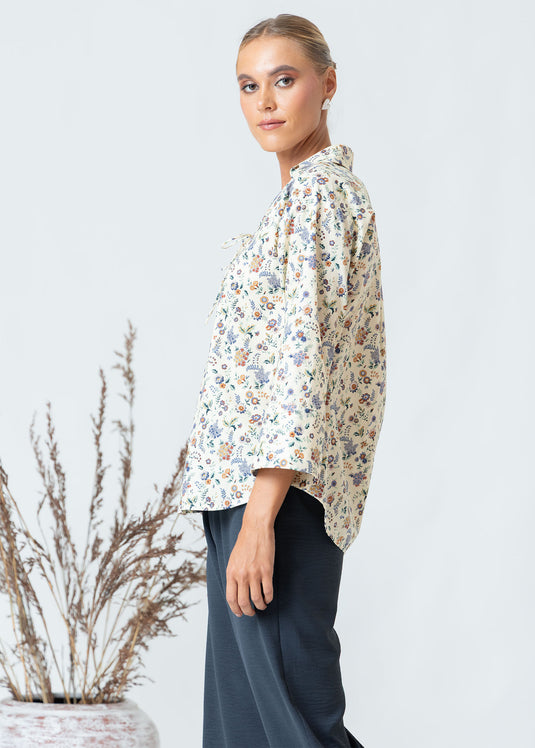 Printed Boxy Top With Front Tie