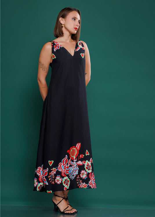 Printed maxi dress with double straps