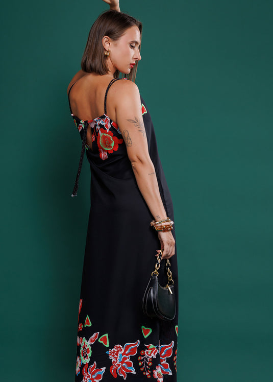 Printed maxi dress with double straps