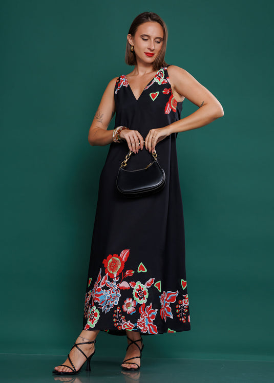 Printed maxi dress with double straps