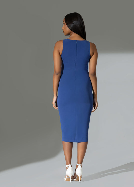 Sleeveless sheath dress with front slit