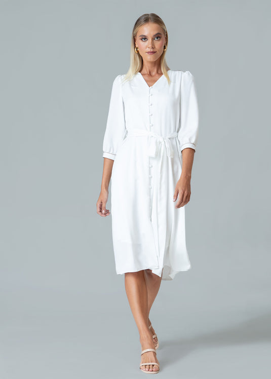 Button Down Dress With Fuctional Tie