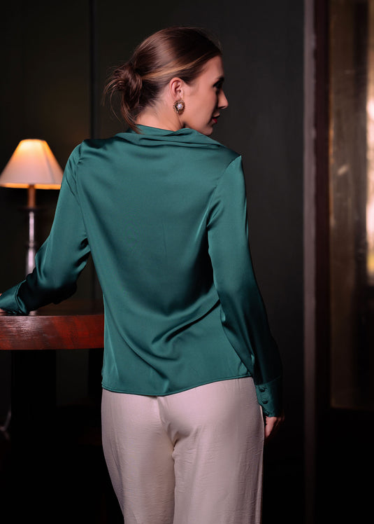 Long sleeve satin top with neck detail