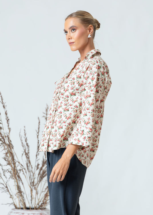 Printed Boxy Top With Front Tie