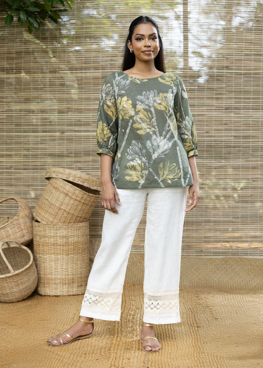 Round Neck Floral Batik Hand Print Top