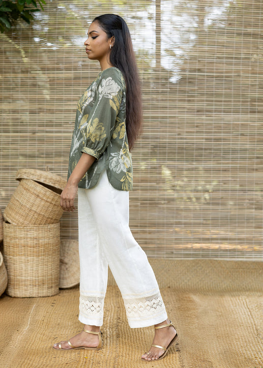 Round Neck Floral Batik Hand Print Top