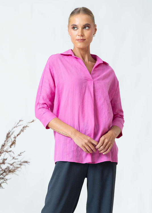 Dolman Sleeve Blouse With Collar