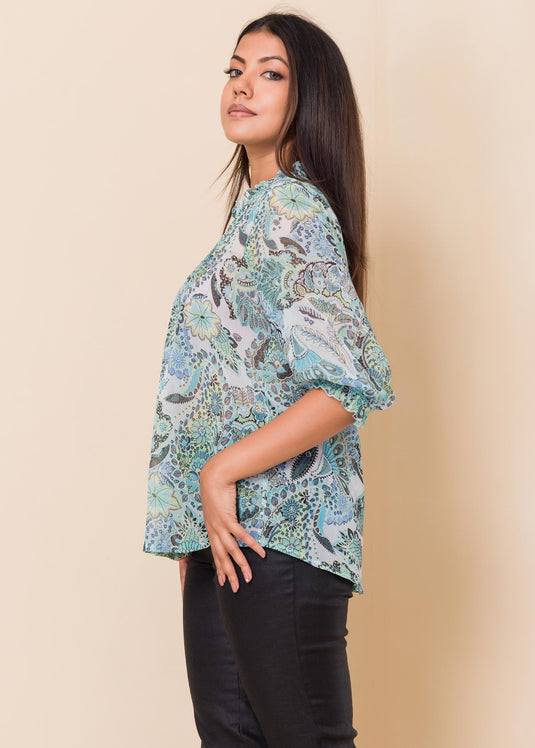 Printed blouse with smocking detail