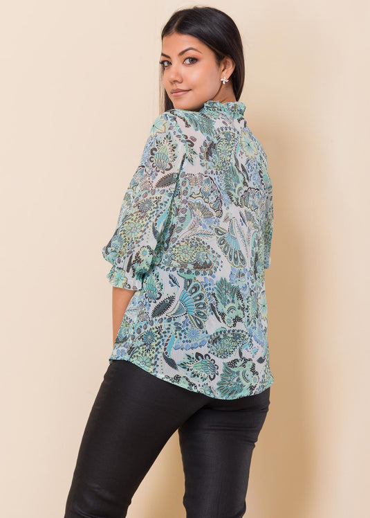 Printed blouse with smocking detail