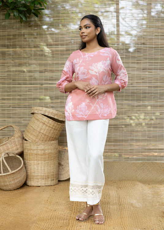 Round Neck Floral Batik Hand Print Top