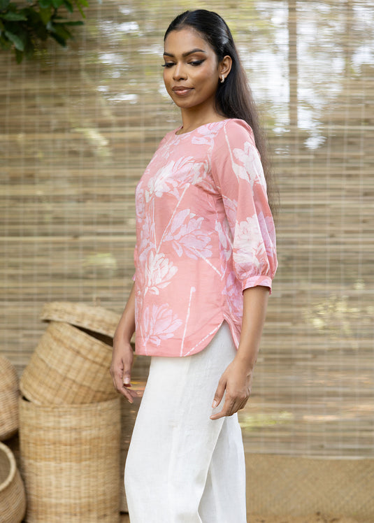 Round Neck Floral Batik Hand Print Top