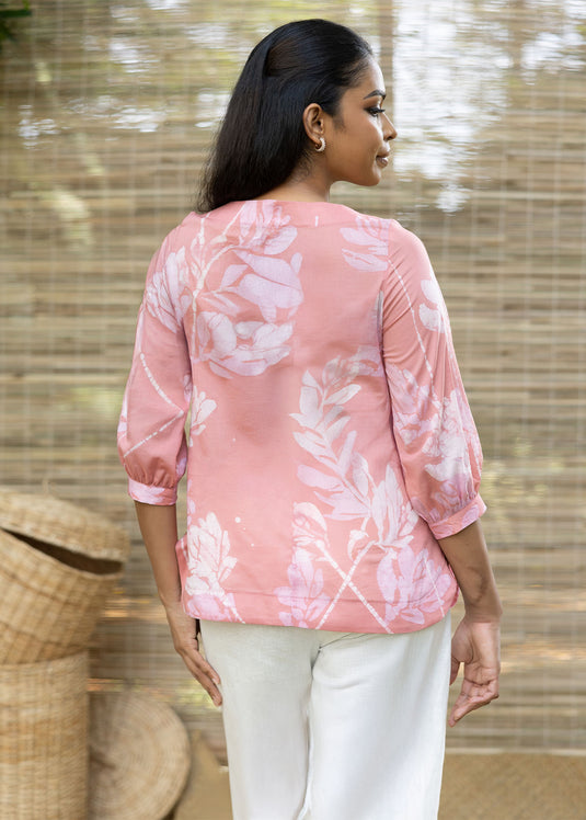 Round Neck Floral Batik Hand Print Top