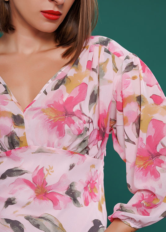 Printed dress with shirring detail