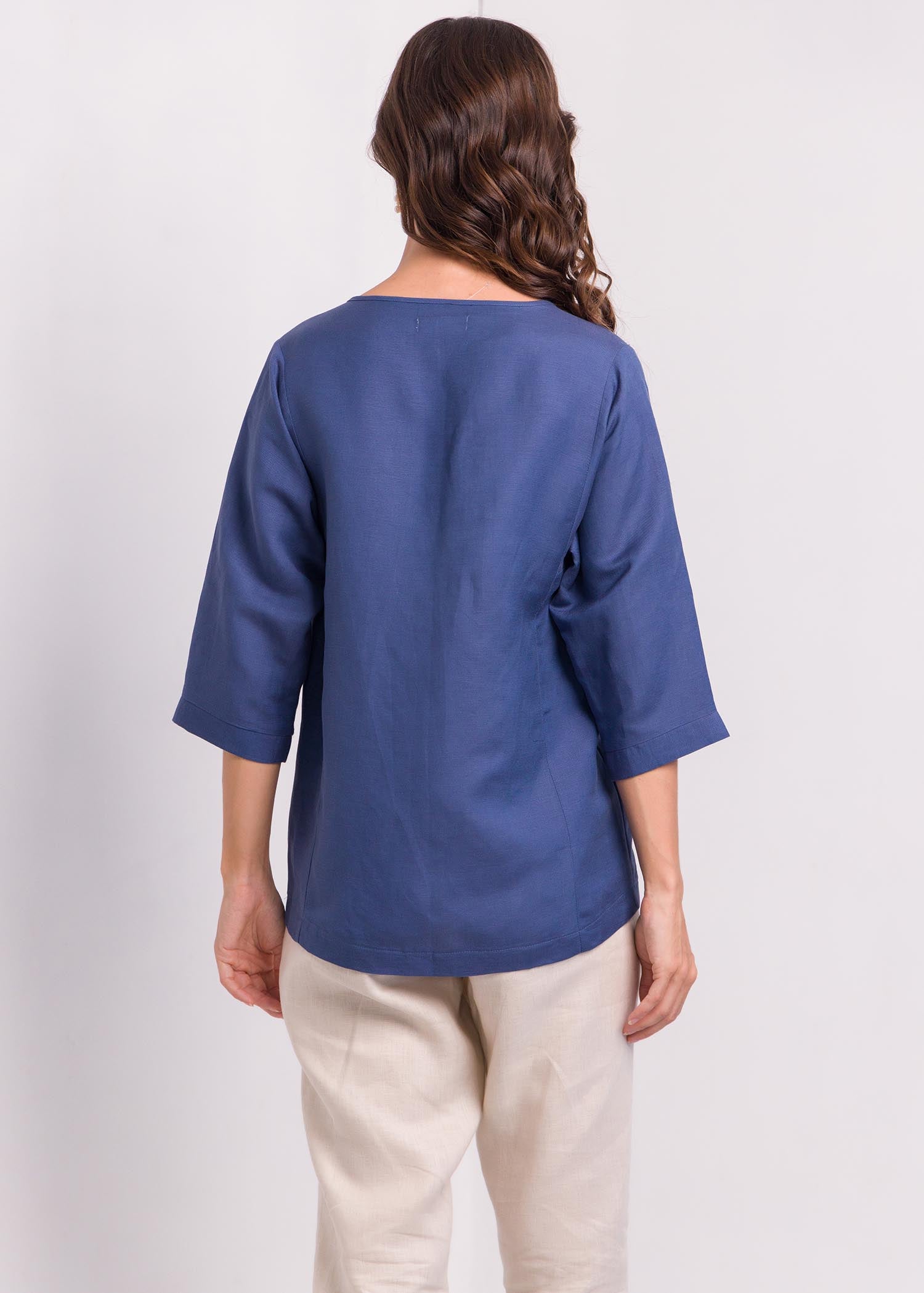 Round Neck Blouse With Short Placket