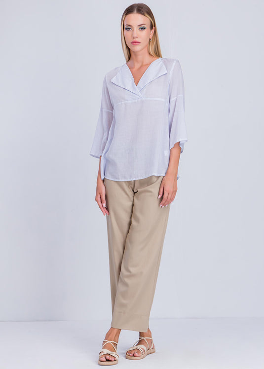 Stripe Blouse With Large Collar