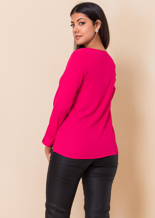 V neck blouse with covered buttons