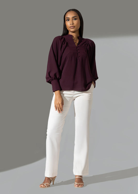 Ruching detailed blouse with big cuff