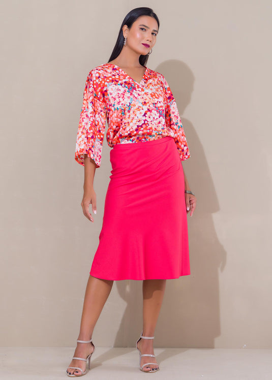 Printed V neck satin top