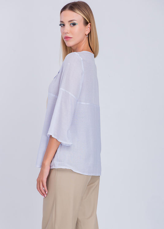 Stripe Blouse With Large Collar