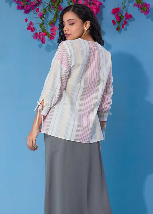 Stripe Blouse With Tie Detail