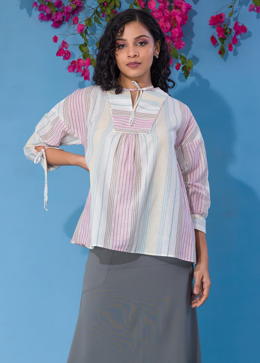 Stripe Blouse With Tie Detail