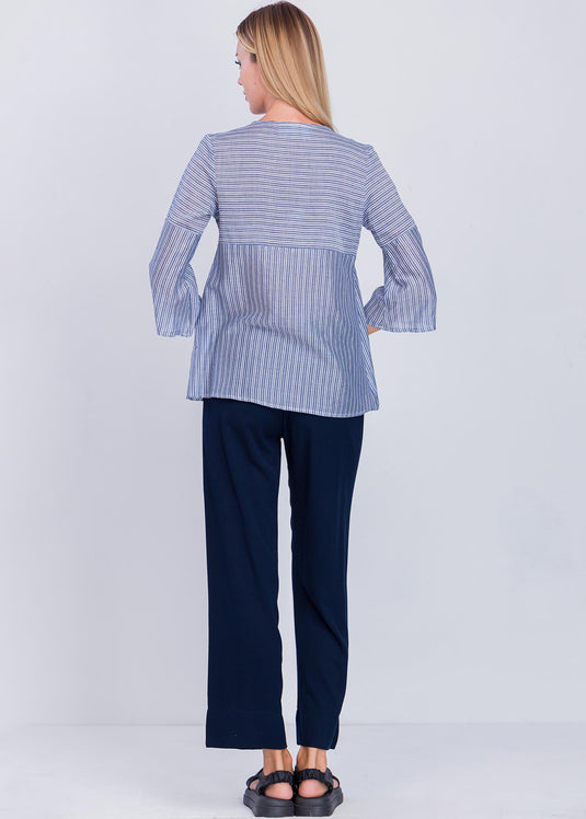 Stripe Blouse With Large Collar