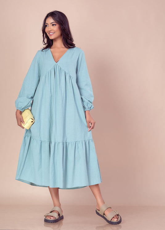 Long sleeve V neck midi dress
