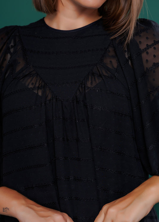 Yoke detailed midi dress with tiered panel