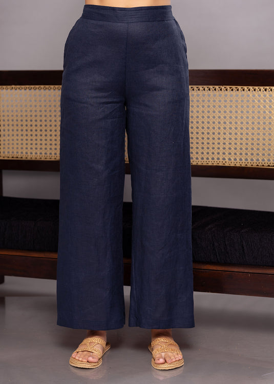 Wide leg linen pant with elasticated back