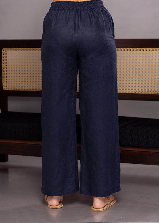 Wide leg linen pant with elasticated back