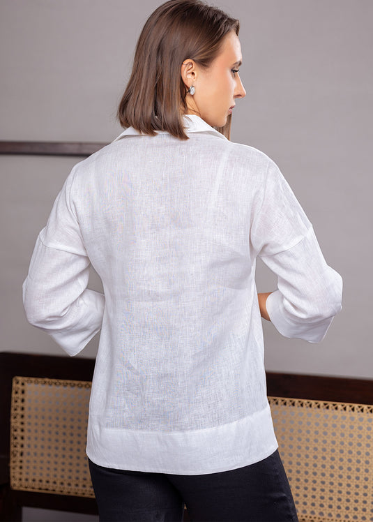 Drop shoulder linen blouse with collar