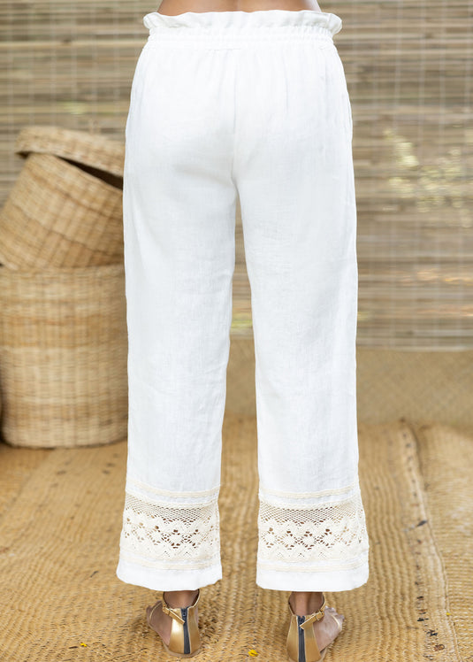 Linen Drawcord Pant With Bottom Lace Detail