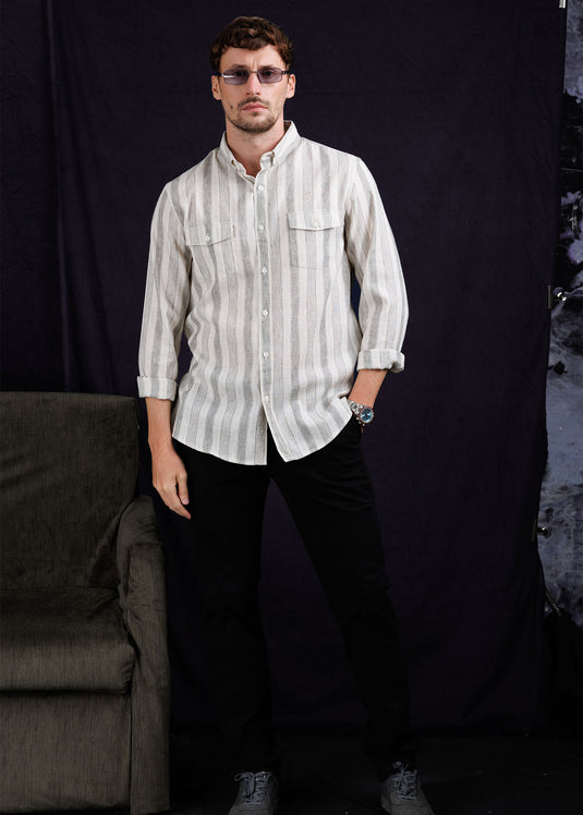 Casual Wear Linen Stripe L/S Shirt.