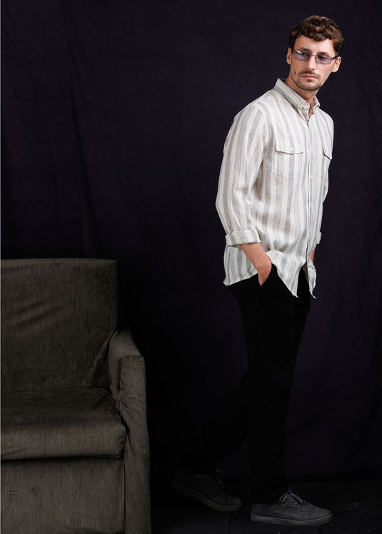 Casual Wear Linen Stripe L/S Shirt.