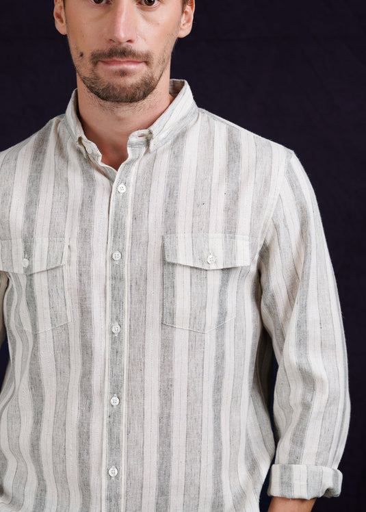 Casual Wear Linen Stripe L/S Shirt.