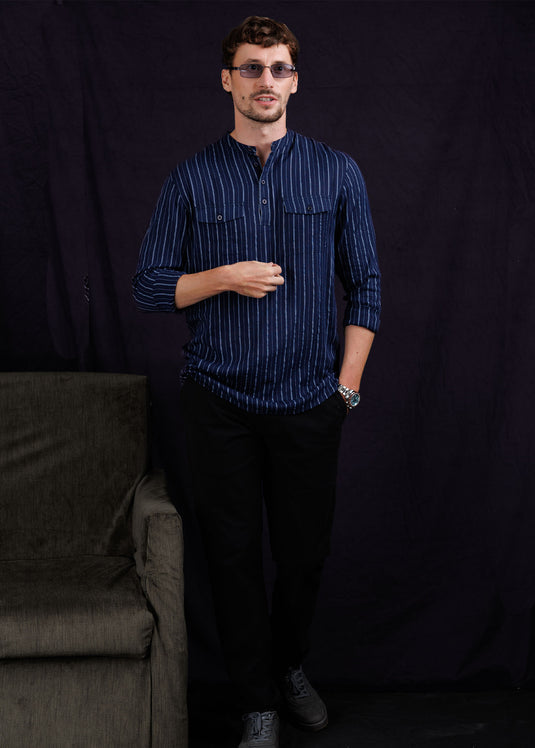 Half Placket Manderin Collar Shirt.